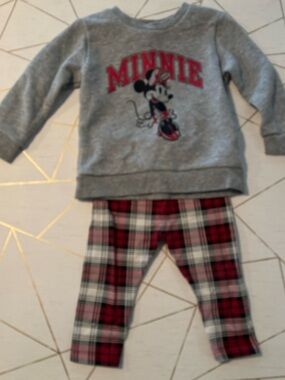 Joe Fresh Gray Minnie Sweatshirt with Red and Black Plaid Leggings